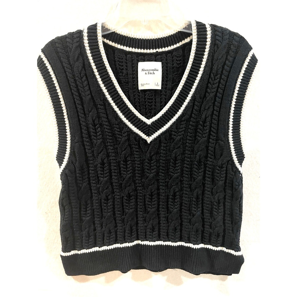 A&F Preppy Cable Knit Sweater Vest Blue S Light Academia Varsity Sport Tennis